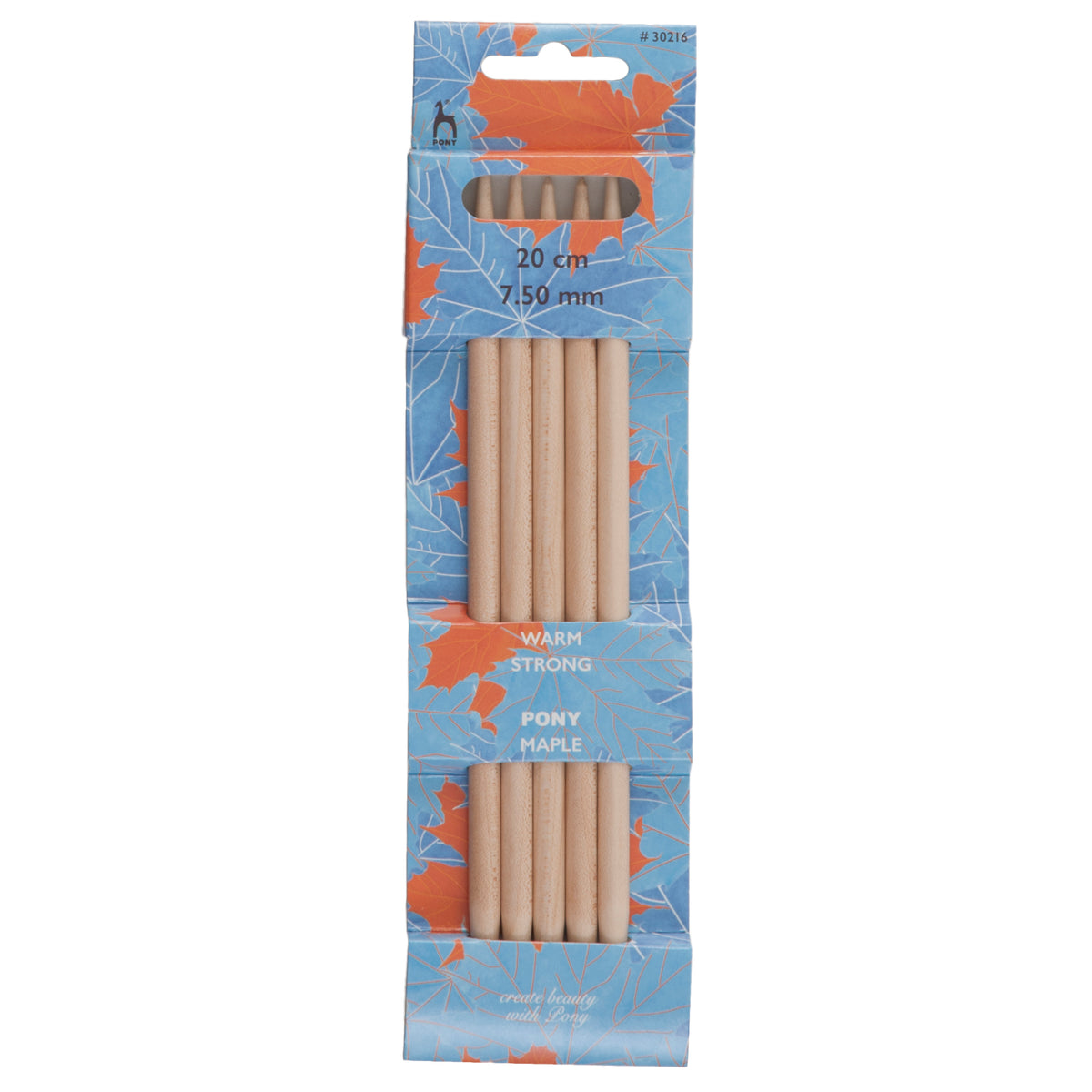 Set of 5 Pony maple wood double pointed knitting needles, 7.5mm