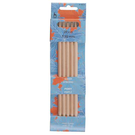 Set of 5 Pony maple wood double pointed knitting needles, 7.5mm