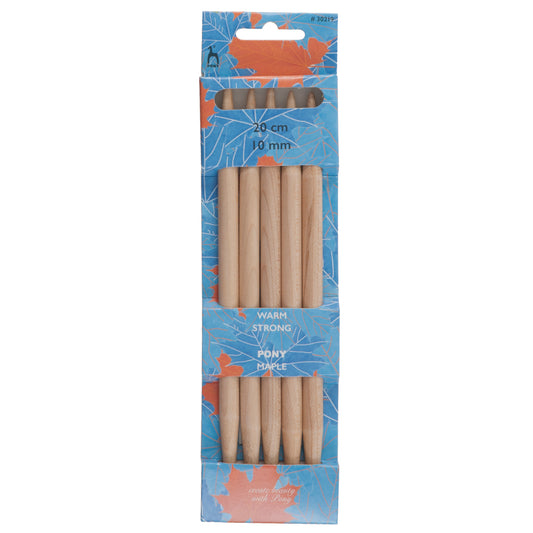 Set of 5 Pony maple wood double pointed knitting needles, 10mm