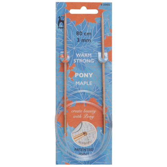 Pony maple wood fixed circular knitting needle with clear cable, 3mm