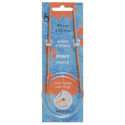 Pony maple wood fixed circular knitting needle with clear cable, 3.75mm