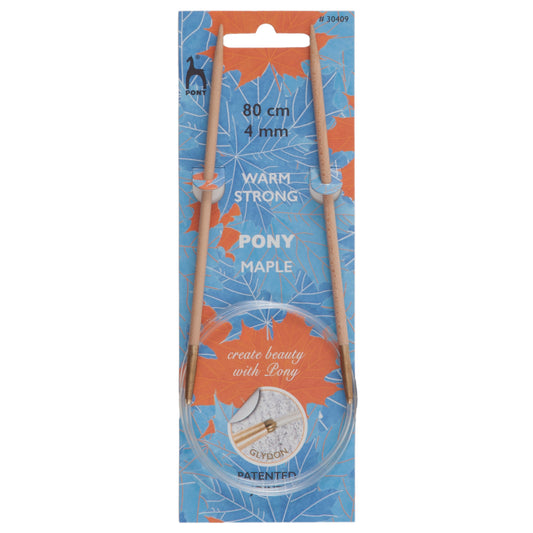 Pony maple wood fixed circular knitting needle with clear cable, 4mm