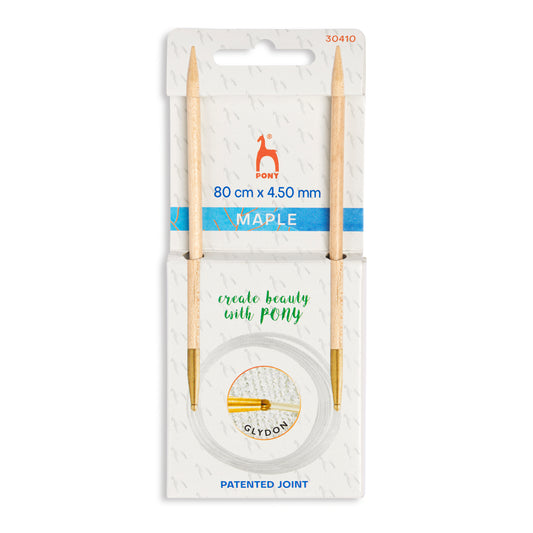 Pony maple wood fixed circular knitting needle with clear cable, 4.5mm