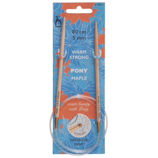 Pony maple wood fixed circular knitting needle with clear cable, 5mm