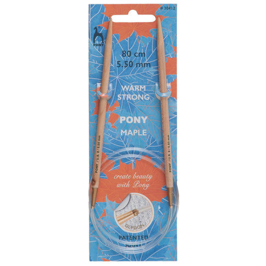 Pony maple wood fixed circular knitting needle with clear cable, 5.5mm