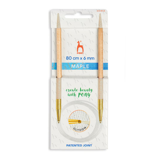 Pony maple wood fixed circular knitting needle with clear cable, 6mm