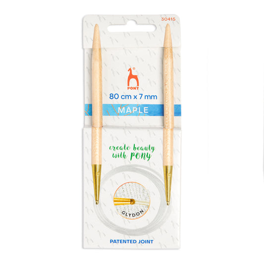 Pony maple wood fixed circular knitting needle with clear cable, 7mm