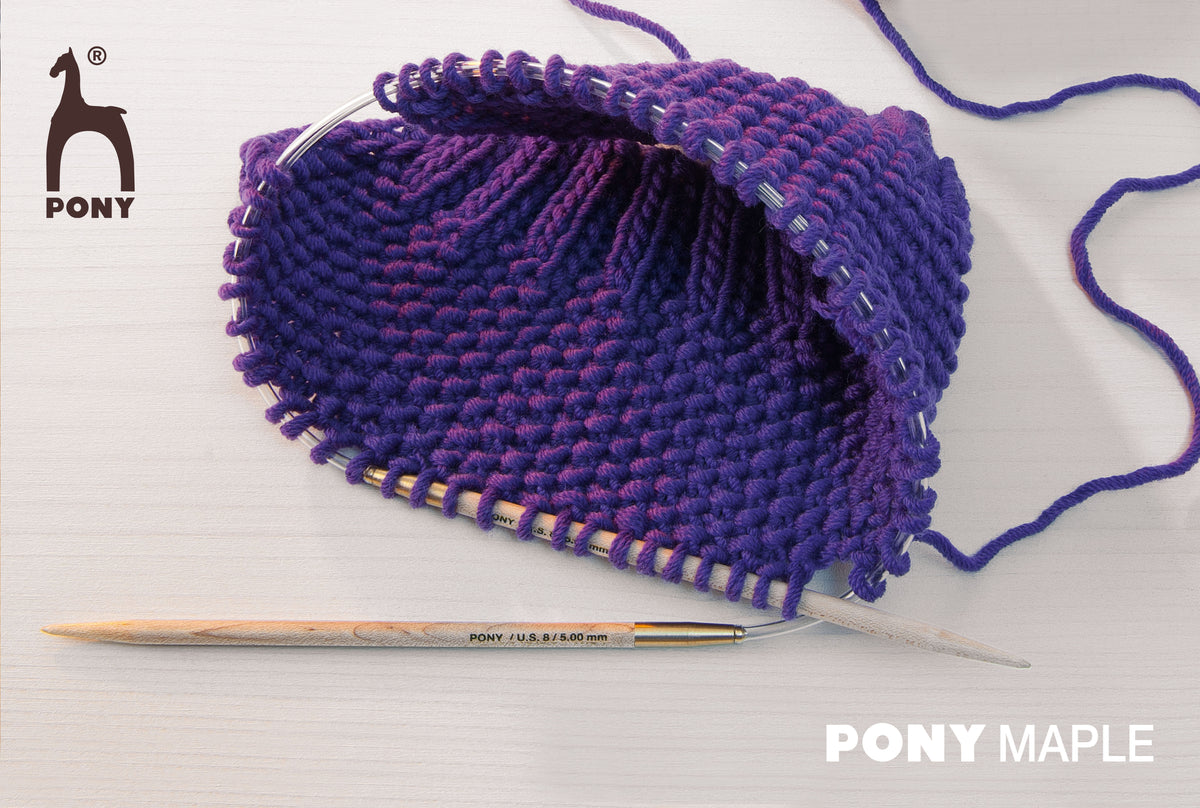 Pony maple wood circular knitting needles with clear cable, 8mm