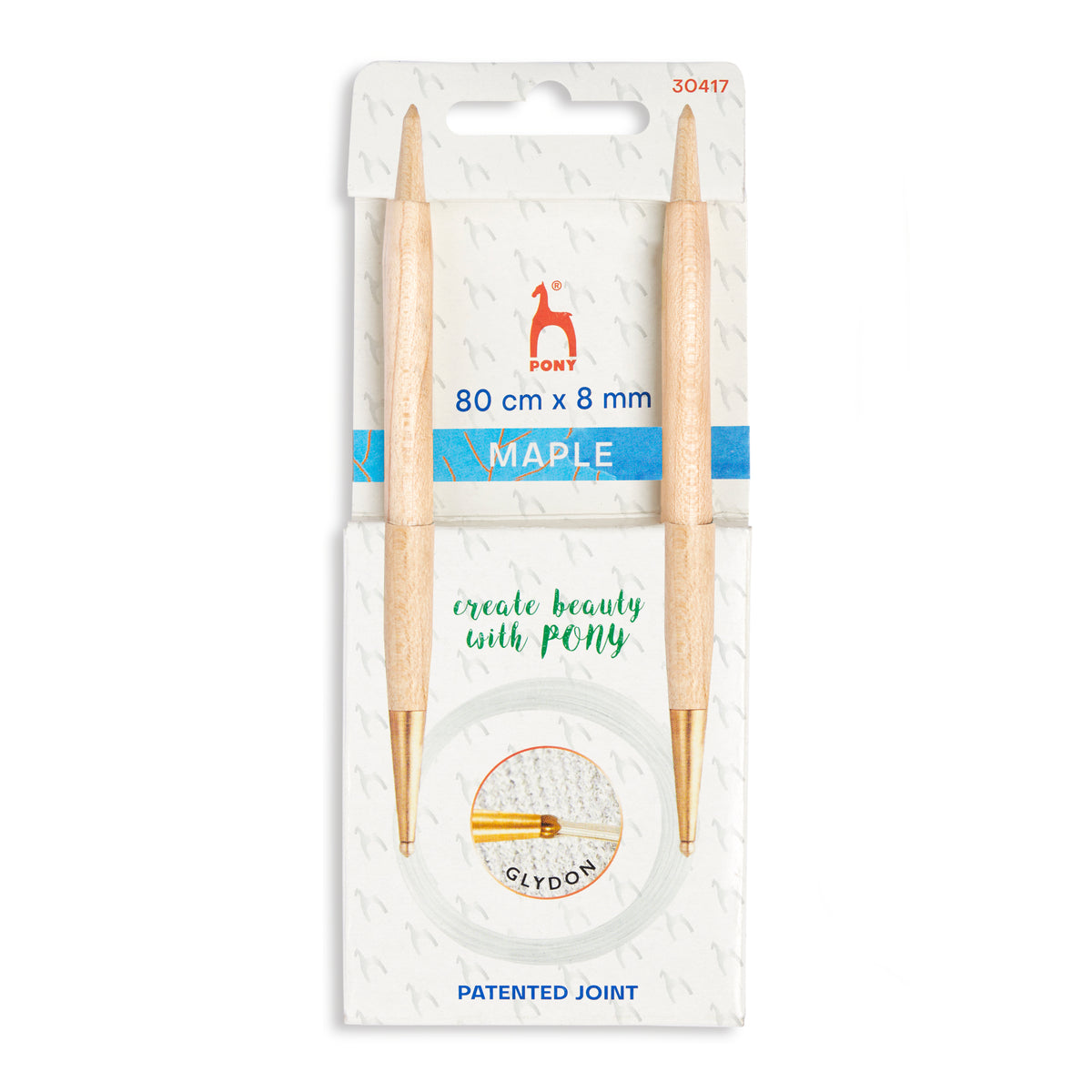 Pony maple wood circular knitting needles with clear cable, 8mm