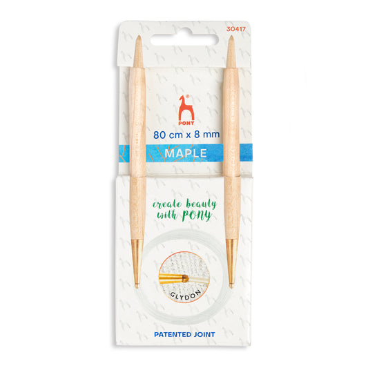 Pony maple wood circular knitting needles with clear cable, 8mm