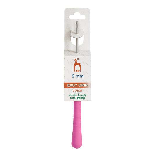 Pony Easy Grip aluminium crochet hook with coloured handle, 2mm