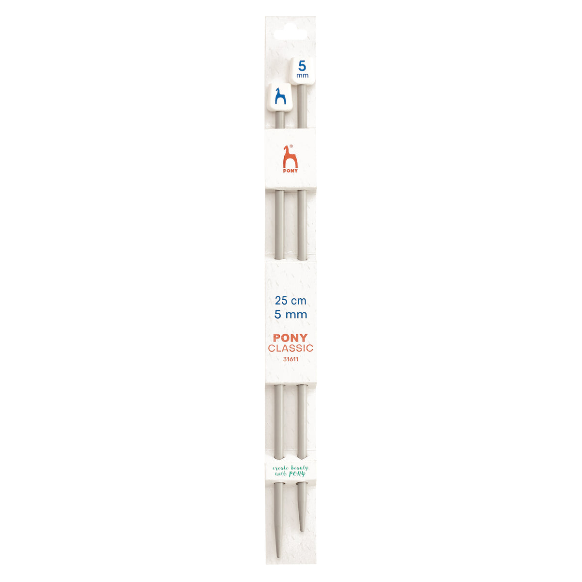 Pair of Pony Classic aluminium knitting needles, 5mm x 25cm