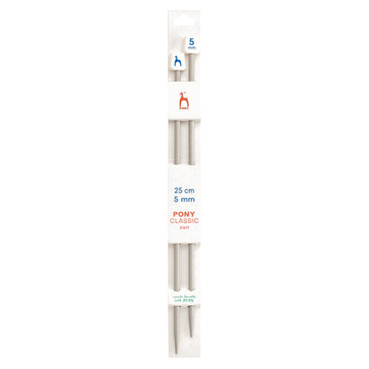 Pair of Pony Classic aluminium knitting needles, 5mm x 25cm