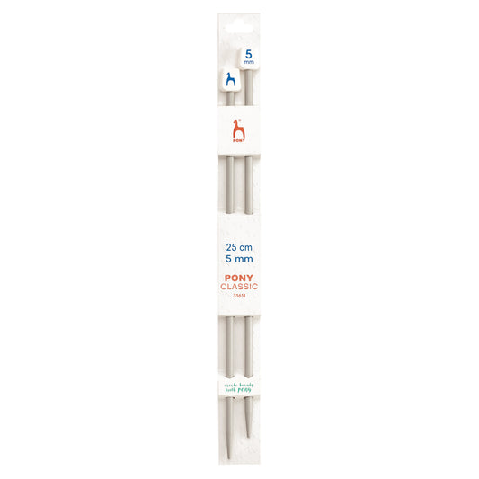 Pair of Pony Classic aluminium knitting needles, 5mm x 25cm