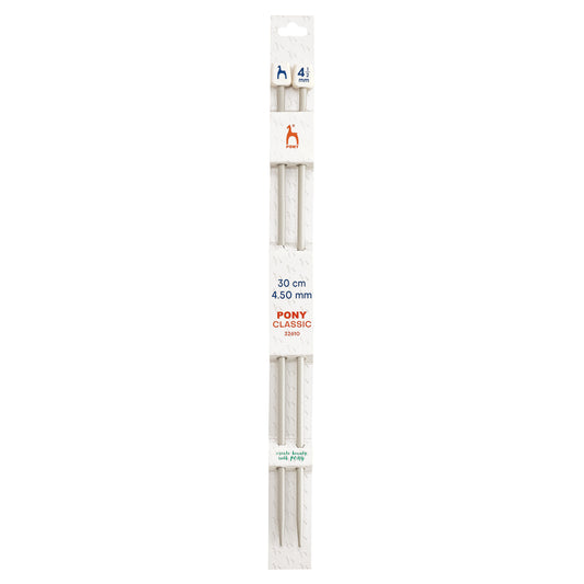 Pair of Pony Classic aluminium knitting needles, 4.5mm x 30cm