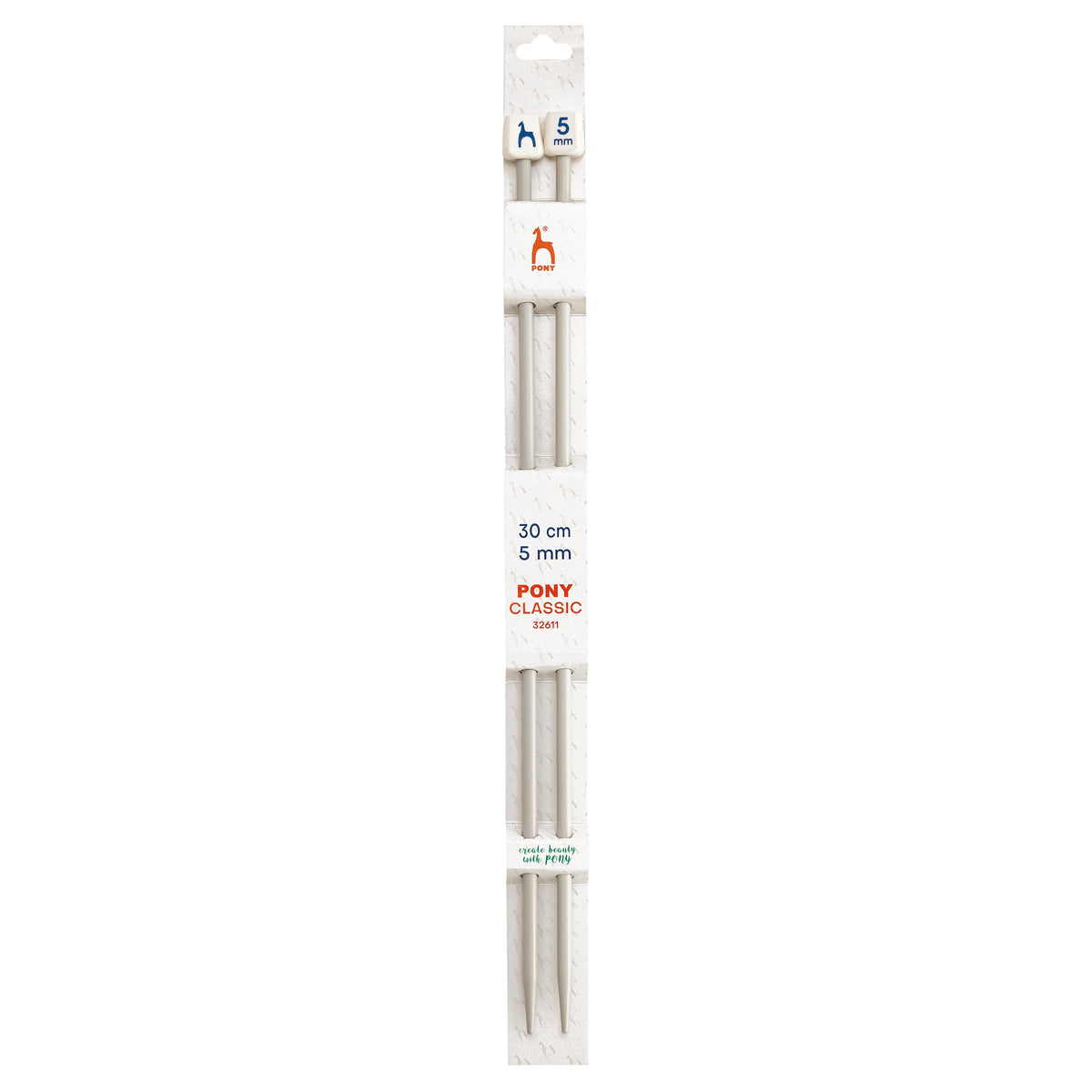 Pair of Pony Classic aluminium knitting needles, 5mm x 30cm