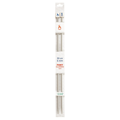 Pair of Pony Classic aluminium knitting needles, 5mm x 30cm