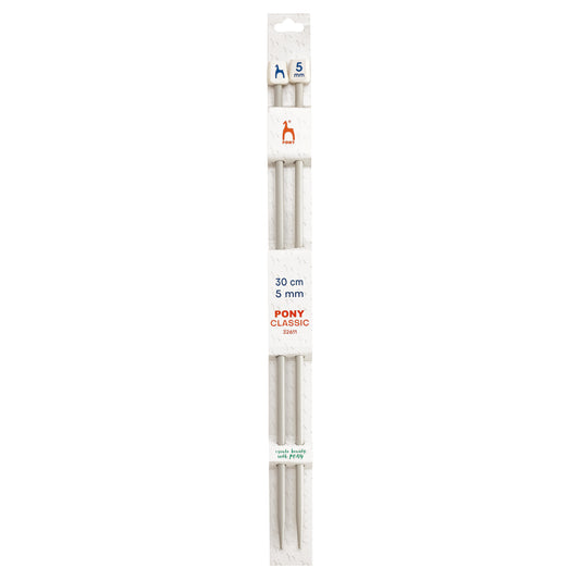 Pair of Pony Classic aluminium knitting needles, 5mm x 30cm