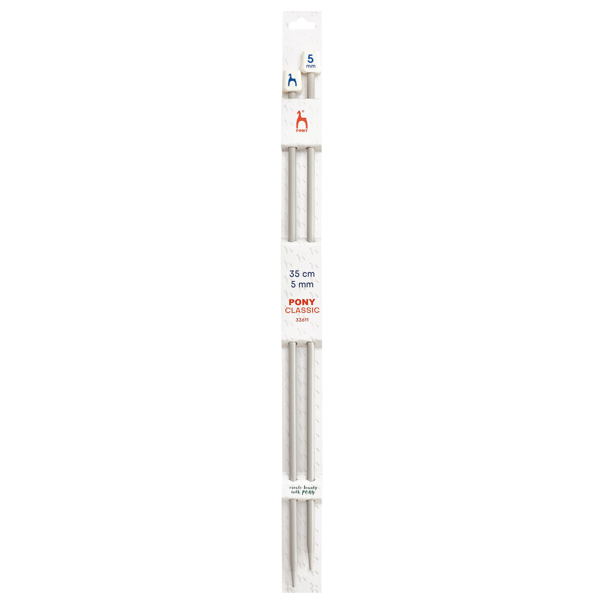 Pair of Pony Classic aluminium knitting needles, 5mm x 35cm