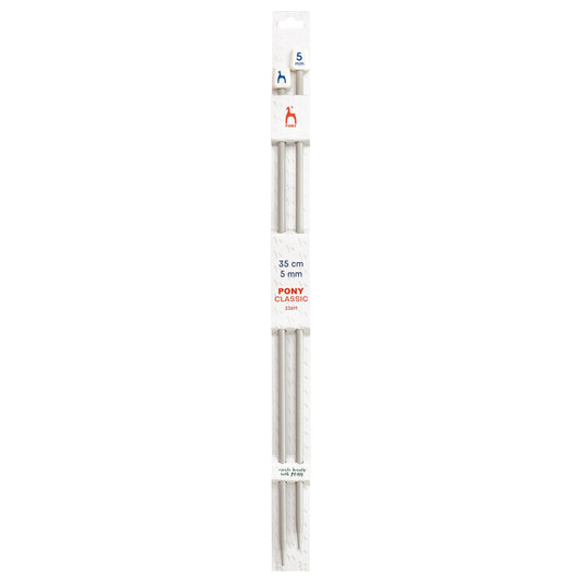 Pair of Pony Classic aluminium knitting needles, 5mm x 35cm