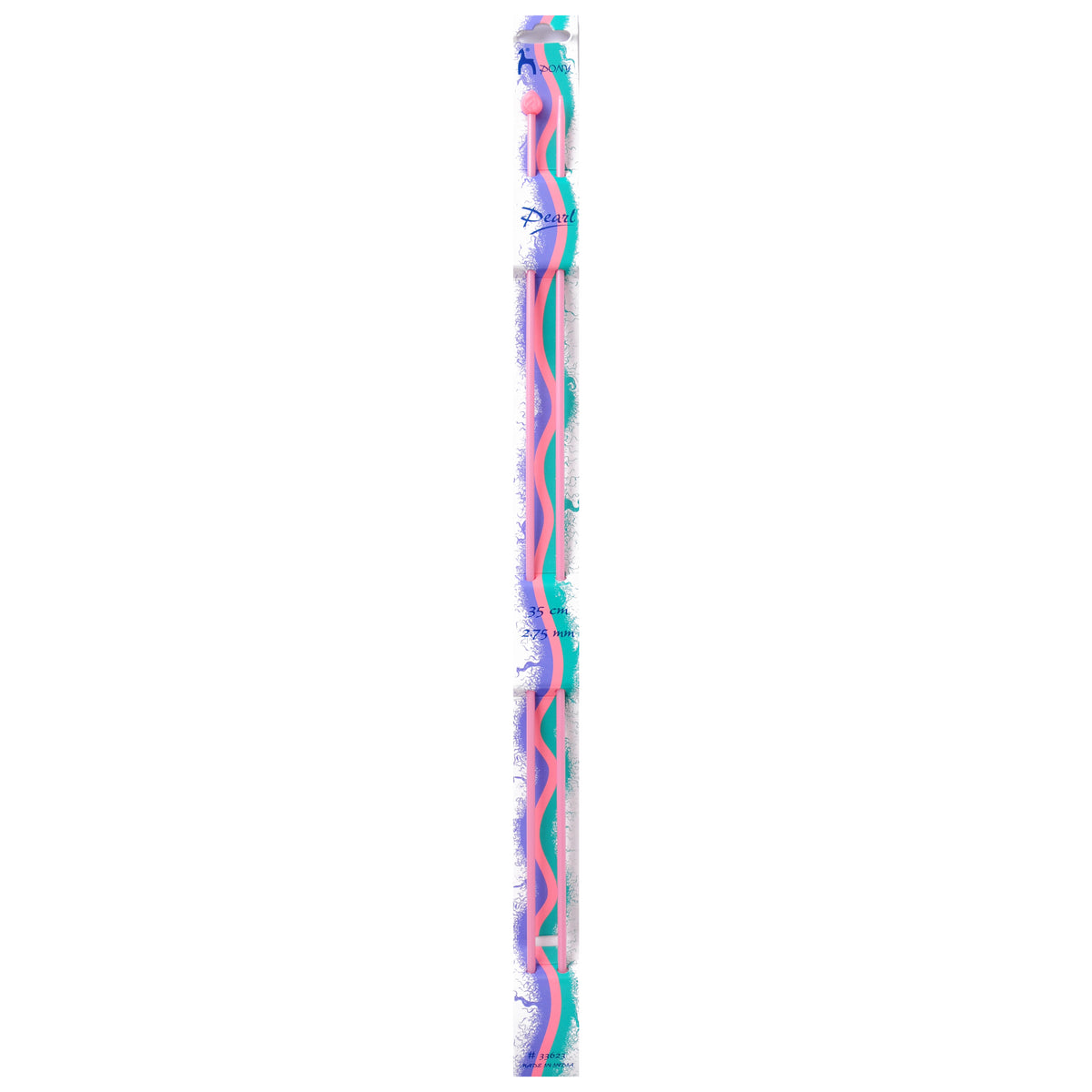 Pair of Pony Pearl coloured plastic knitting needles, 2.75mm x 35cm