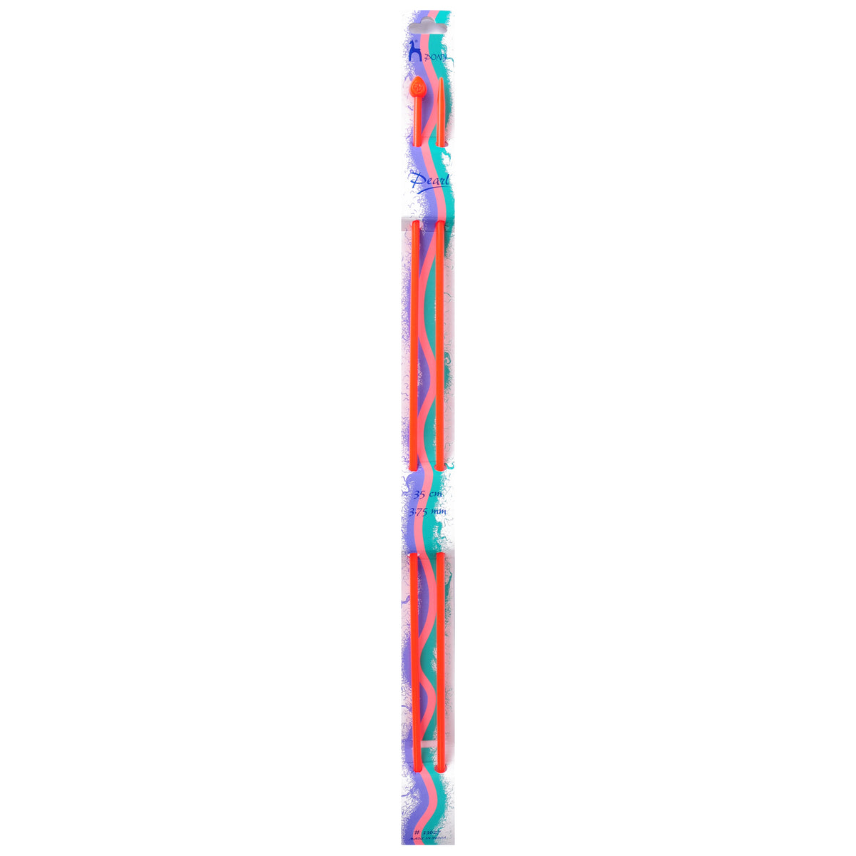 Pair of Pony Pearl coloured plastic knitting needles, 3.75mm x 35cm