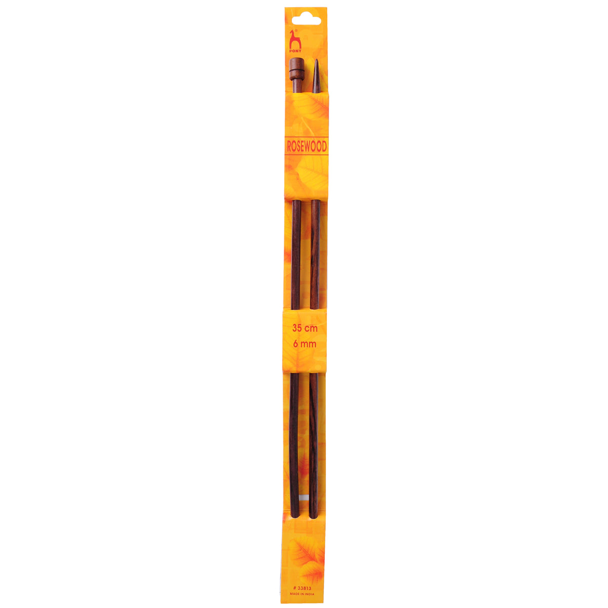 Pair of Pony rosewood knitting needles, 6mm x 35cm