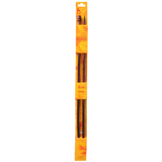 Pair of Pony rosewood knitting needles, 6mm x 35cm