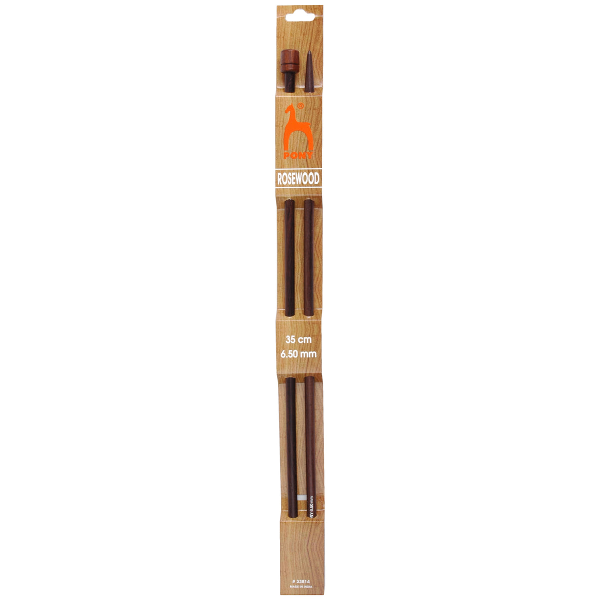 Pair of Pony rosewood knitting needles, 6.5mm x 35cm