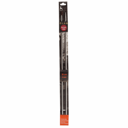 PONY 'Elan' Single-Ended Stainless Steel Knitting Pins with Rosewood Knob - 35cm x 5.00mm