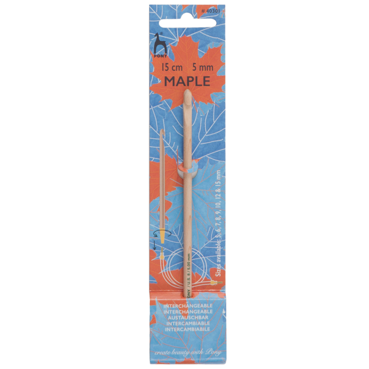 Pony maple wood interchangeable crochet hook with brass fitting, 5.00mm