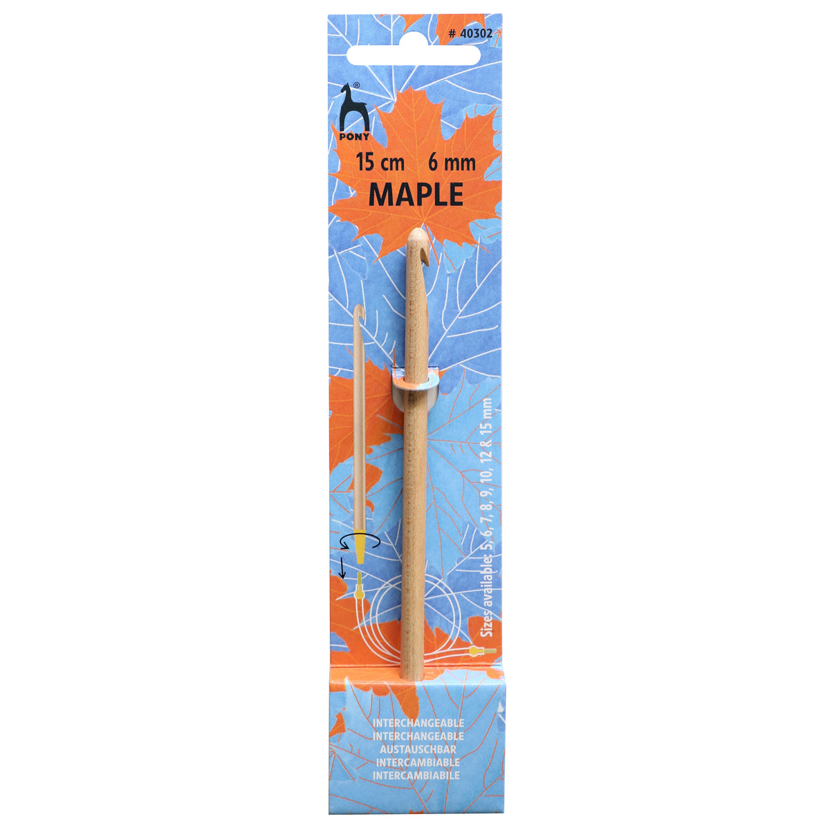 Pony maple wood interchangeable crochet hook with brass fitting, 6.00mm