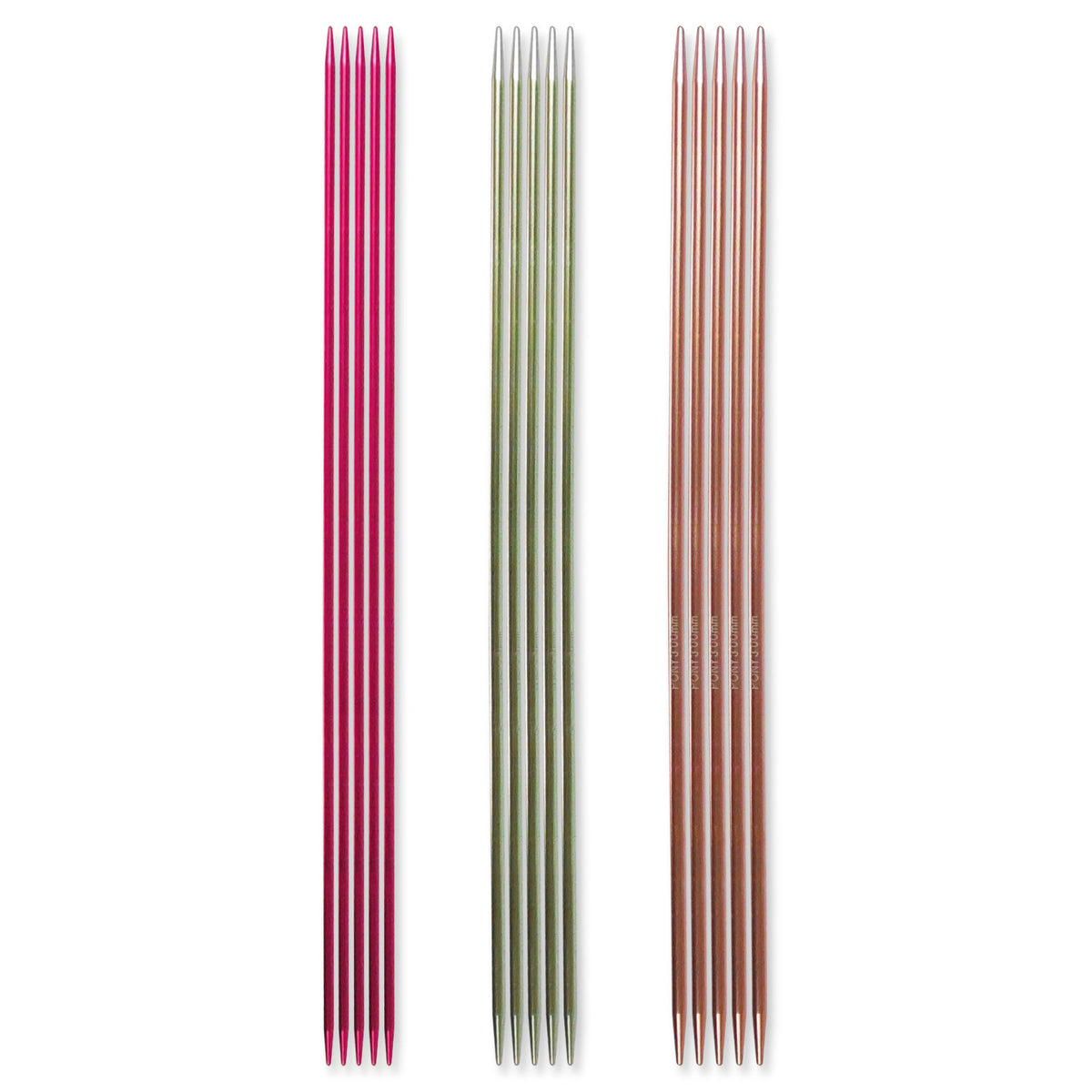 Pony coloured aluminium double-pointed knitting needles in polka dot packaging