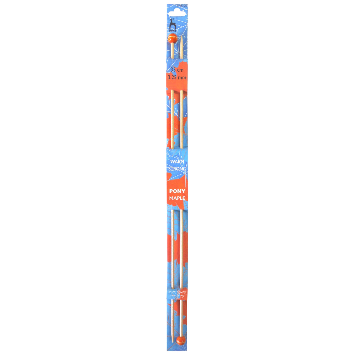 Pair of Pony maple wooden knitting needles 3.25mm with painted knobs
