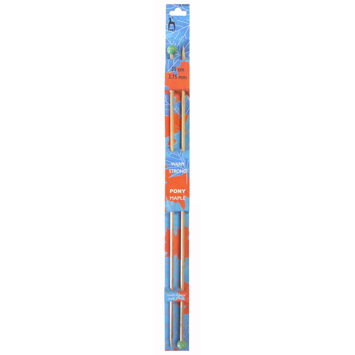Pair of Pony maple wooden knitting needles 3.75mm with painted knobs