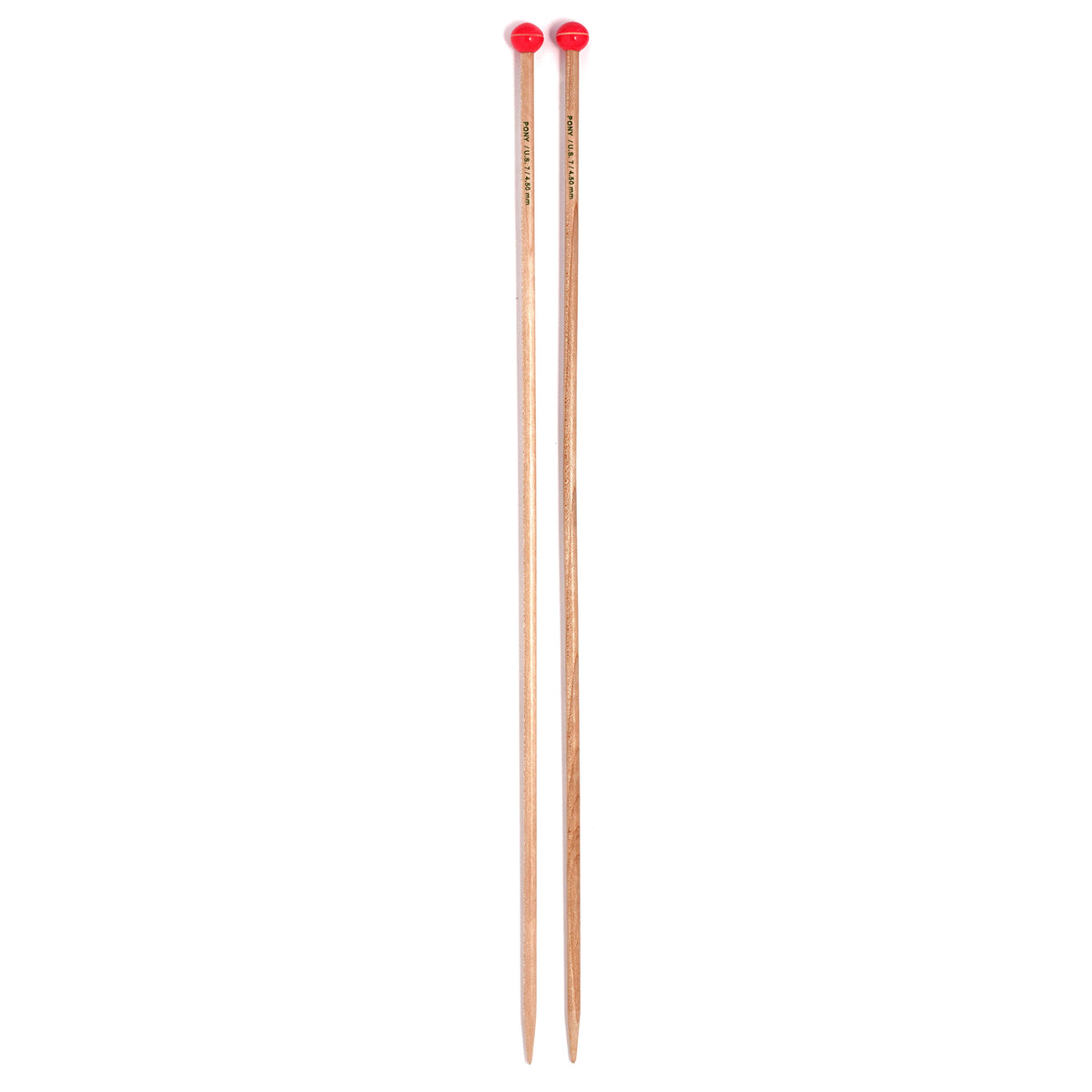 Pair of Pony maple wooden knitting needles 4.5mm with painted knobs