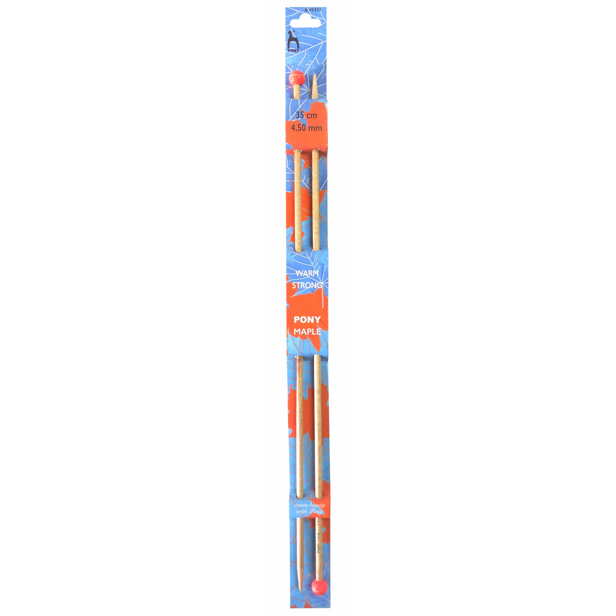 Pair of Pony maple wooden knitting needles 4.5mm with painted knobs