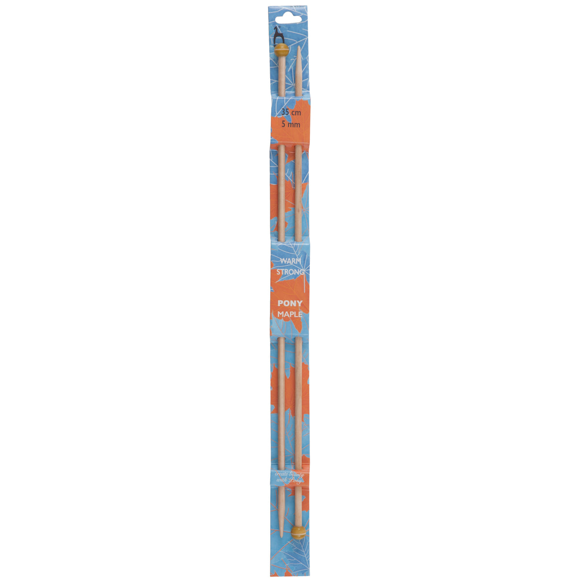 Pair of Pony maple wooden knitting needles 5mm with painted knobs