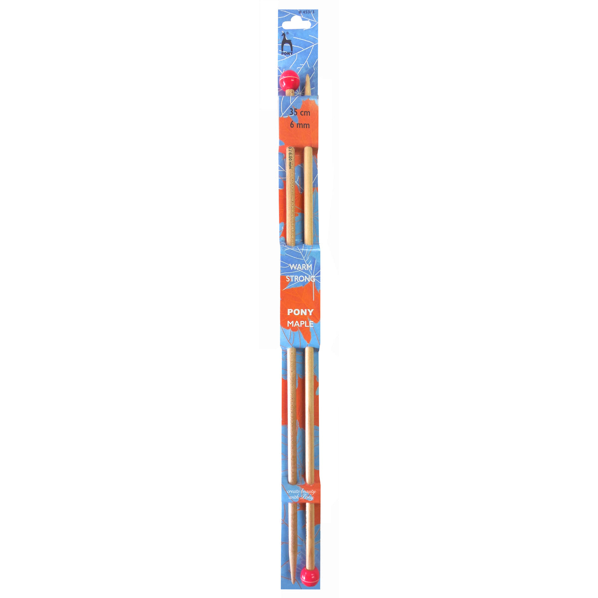 Pair of Pony maple wooden knitting needles 6mm with painted knobs