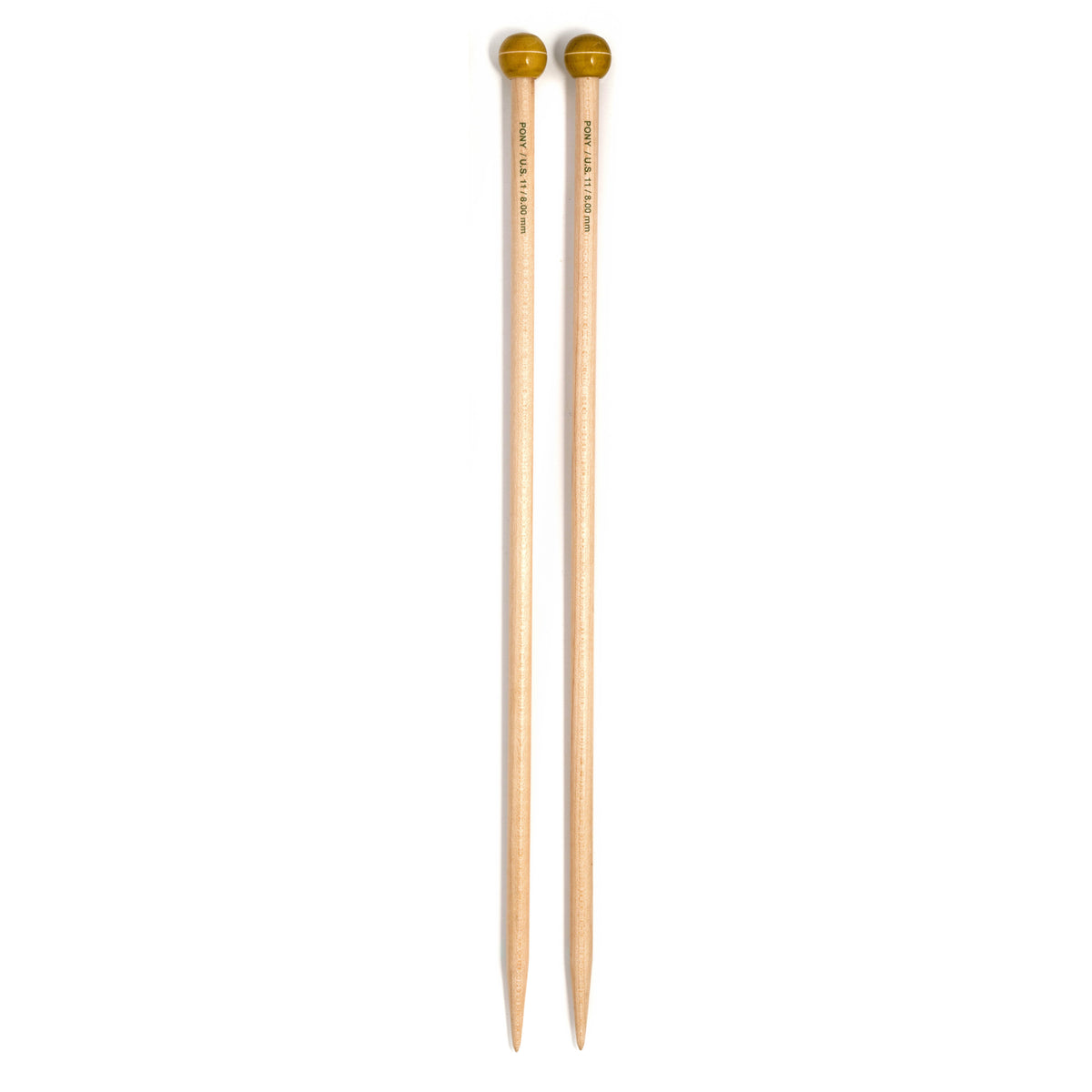 Pair of Pony maple wooden knitting needles 8mm with painted knobs