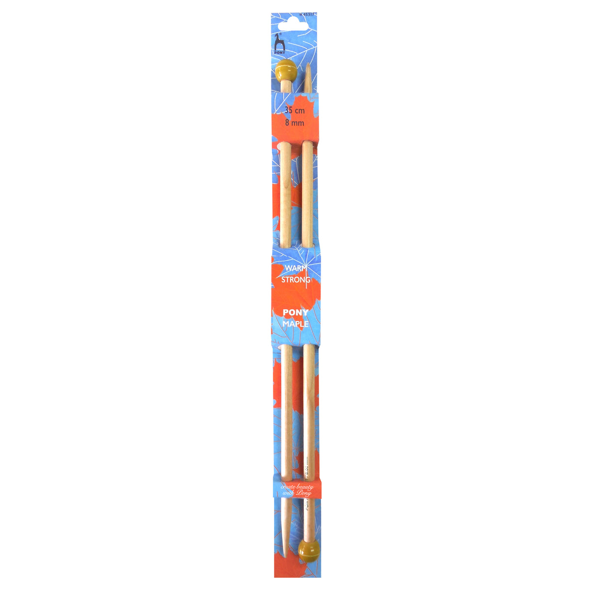 Pair of Pony maple wooden knitting needles 8mm with painted knobs