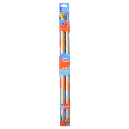 Pair of Pony maple wooden knitting needles 8mm with painted knobs