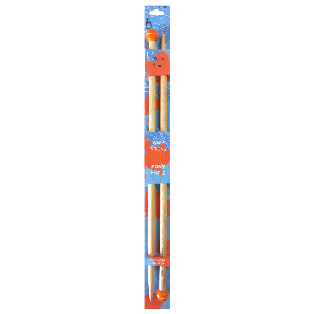 Pair of Pony maple wooden knitting needles 9mm with painted knobs
