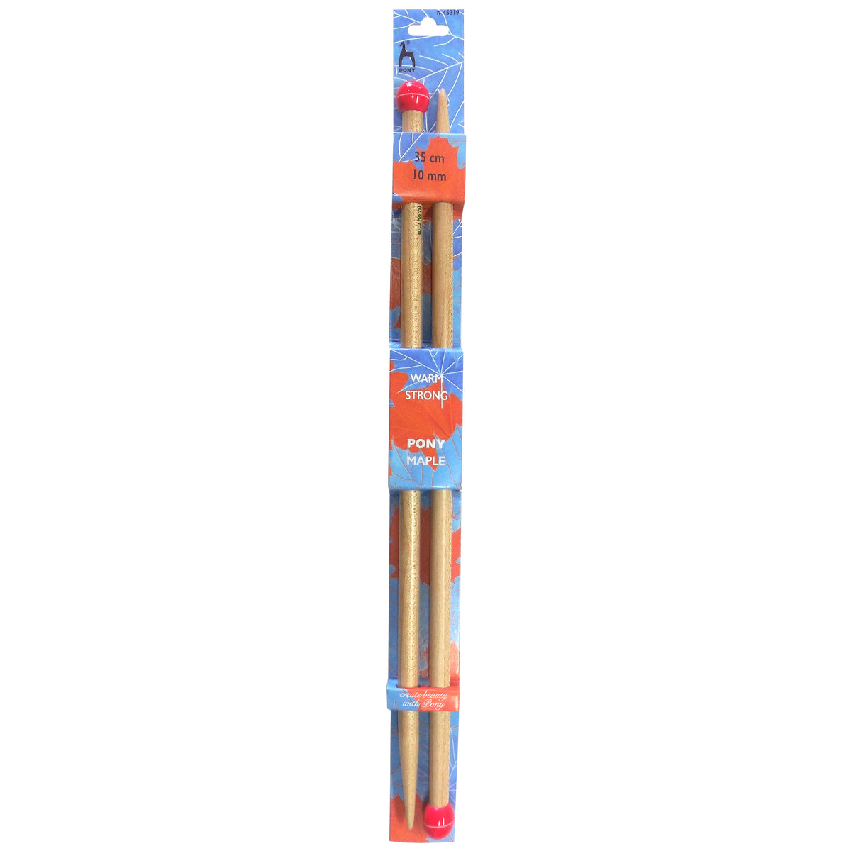 Pair of Pony maple wooden knitting needles 10mm with painted knobs