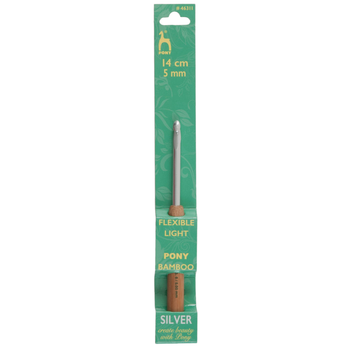 Pony 5.00mm aluminium crochet hook with natural bamboo handle