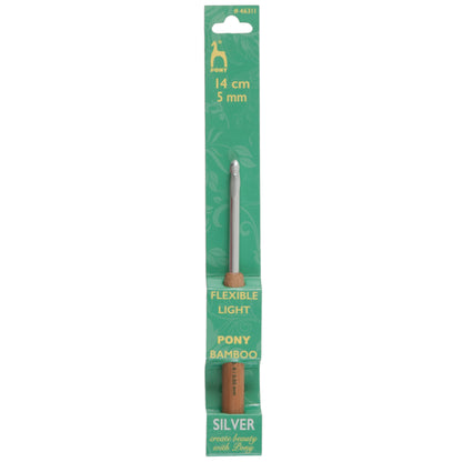 Pony 5.00mm aluminium crochet hook with natural bamboo handle