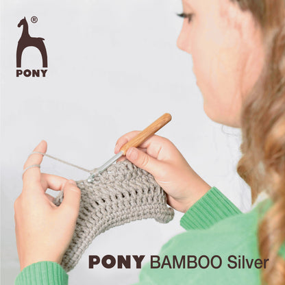 Pony 6.00mm aluminium crochet hook with natural bamboo handle