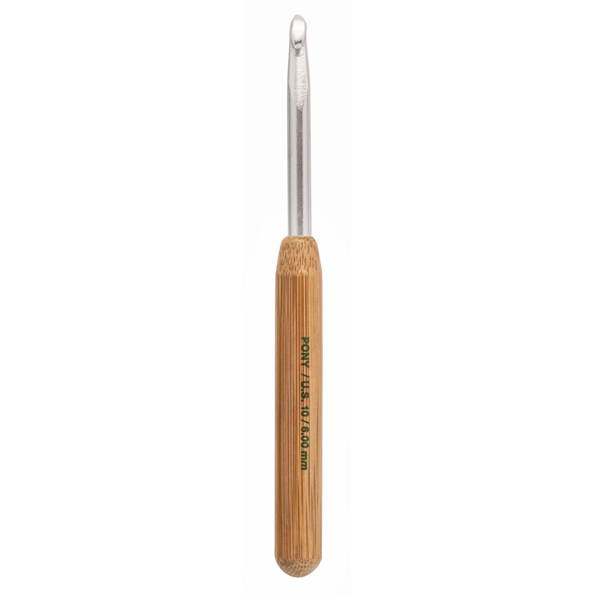 Pony 6.00mm aluminium crochet hook with natural bamboo handle