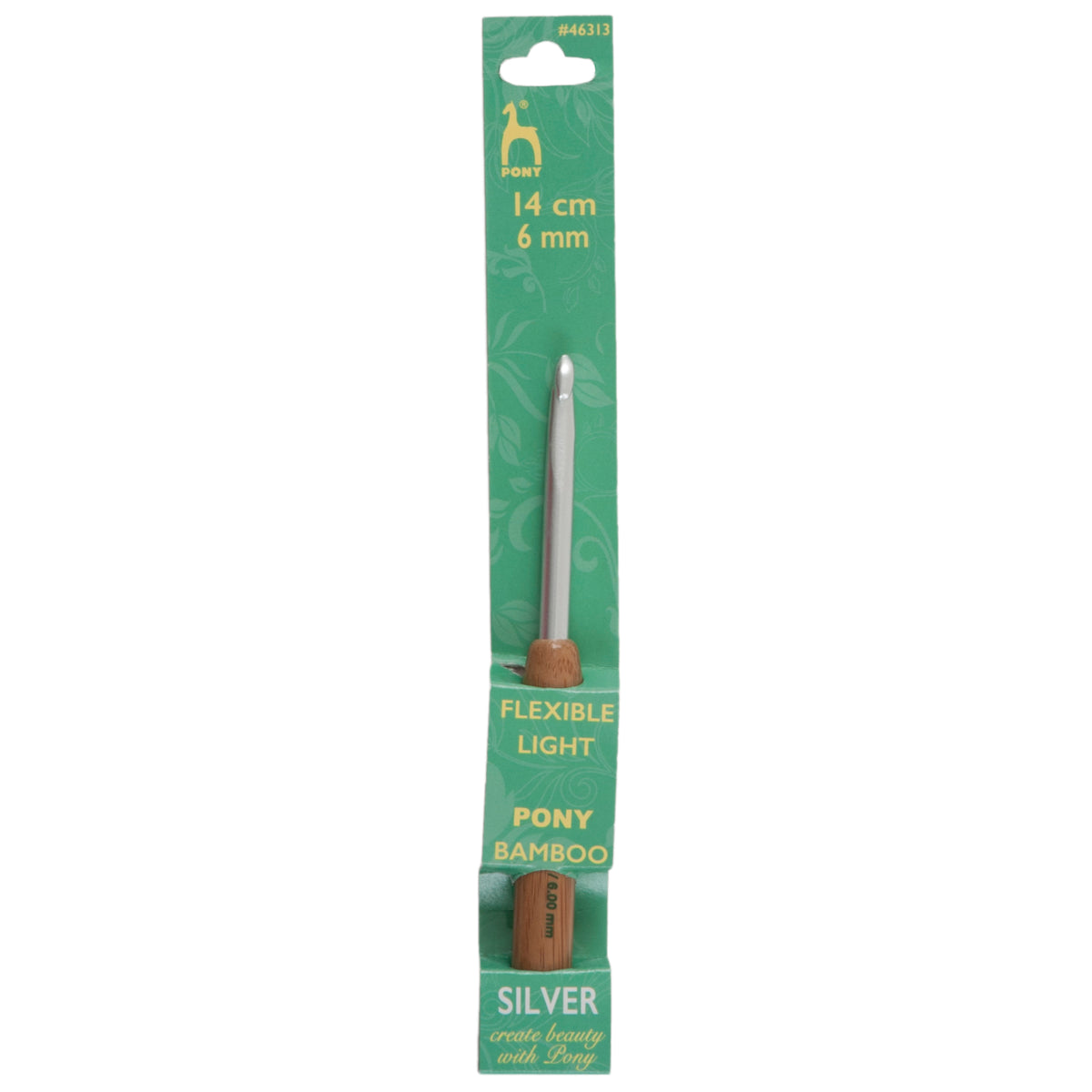 Pony 6.00mm aluminium crochet hook with natural bamboo handle