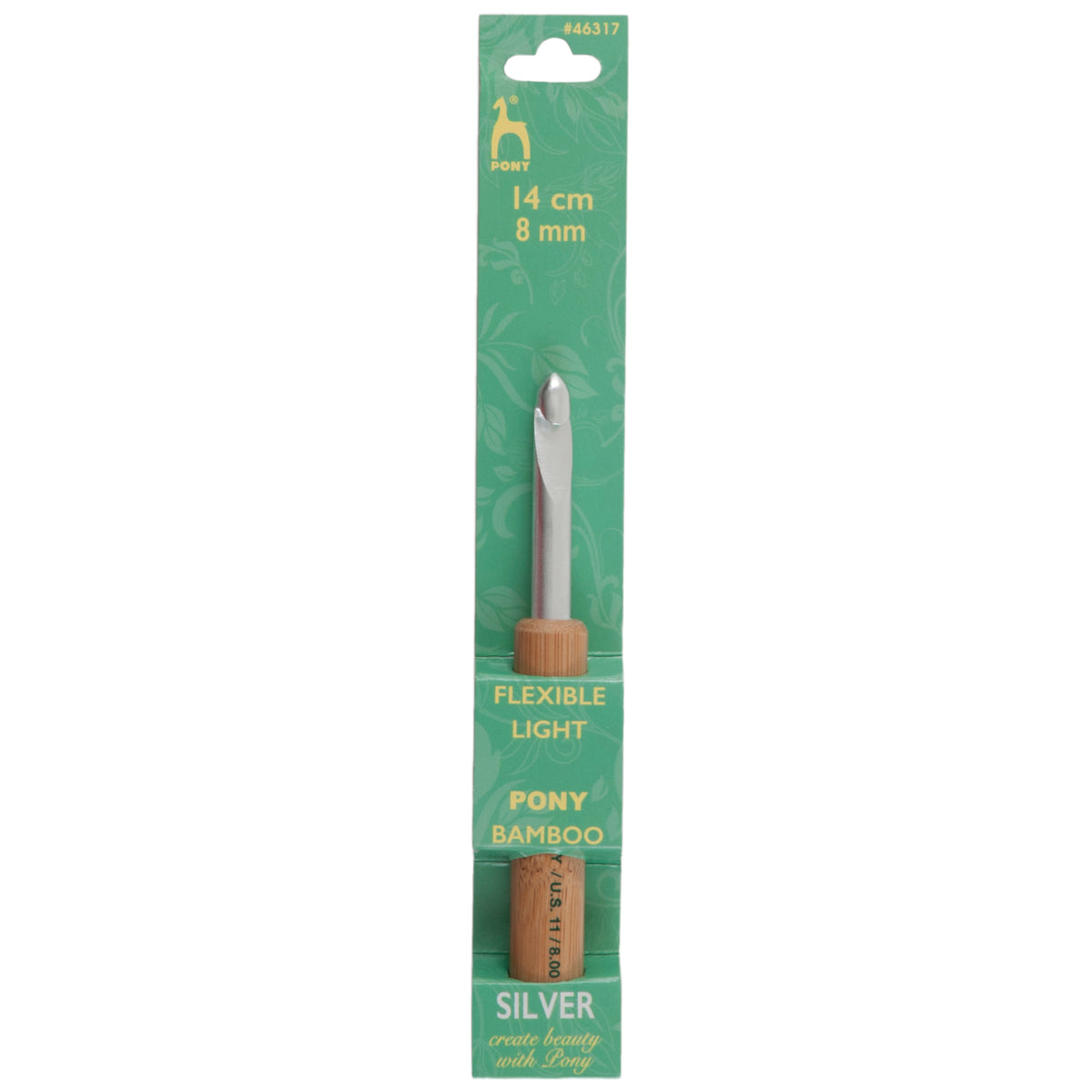 Pony 8.00mm aluminium crochet hook with natural bamboo handle